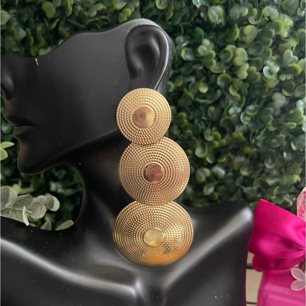 Gold Geometric Statement Earrings - image 1